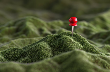 Vibrant red mushroom on a mossy moundの素材