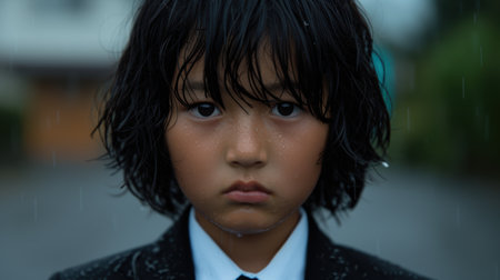 Serious young boy in suitの素材