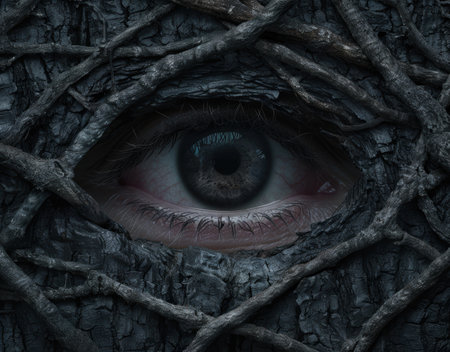 dark and mysterious eye in a rocky caveの素材