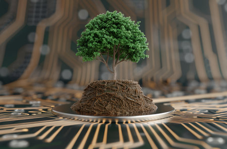 miniature tree on futuristic platformの素材