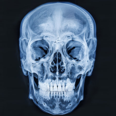 Detailed x-ray scan of a human skullの素材