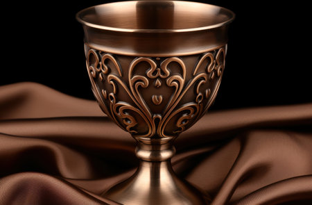 Ornate bronze chalice with intricate floral designの素材