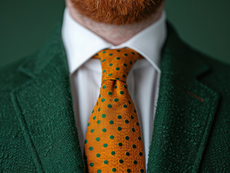 close-up of a man's head with a patterned tieの素材