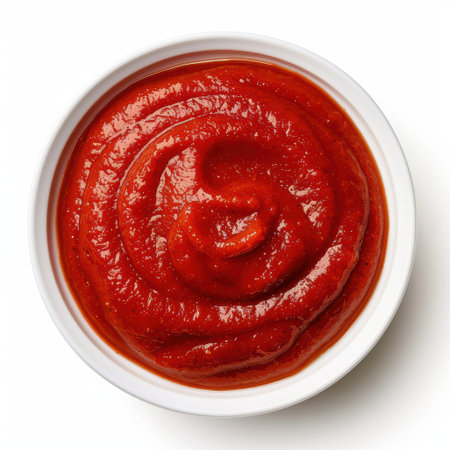 Swirling tomato sauce in a white bowlの素材