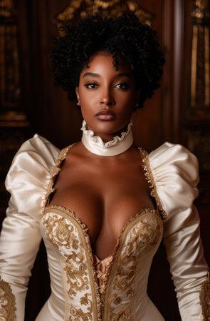 elegant woman in ornate gold and white dressの素材
