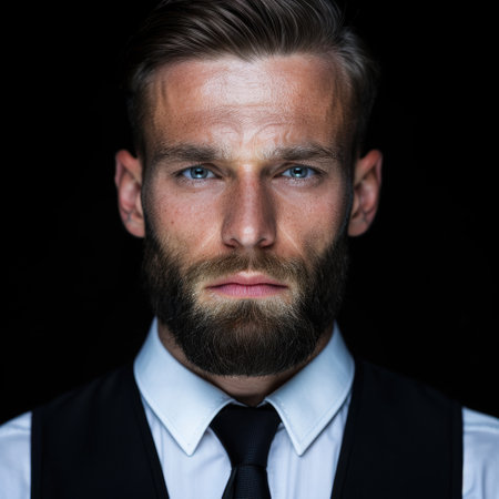 serious businessman with beard and blue eyesの素材