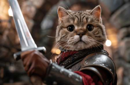 Adorable cat warrior with swordの素材