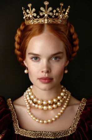 regal woman in ornate crown and jewelsの素材