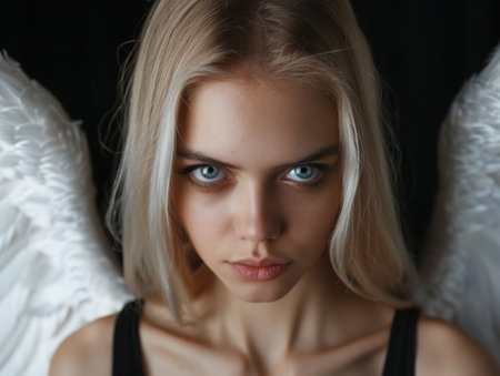 Intense gaze of a beautiful blonde womanの素材