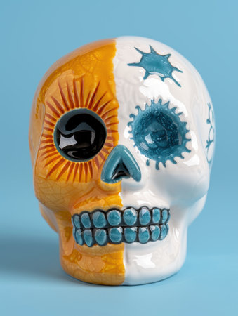 colorful decorative skull with sun and starsの素材