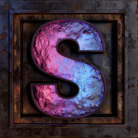 Vibrant abstract letter s in a wooden frameの素材