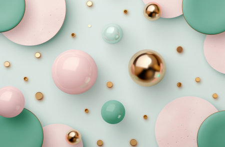 Pastel colored geometric shapes and metallic spheresの素材