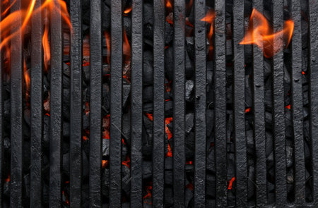 Burning charcoal in a grillの素材