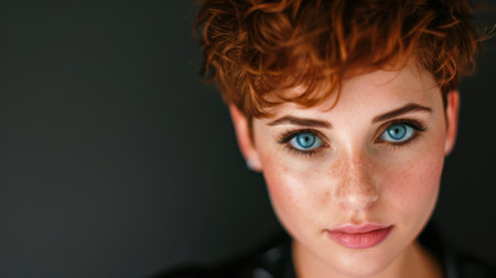 Striking blue-eyed woman with fiery red hairの素材