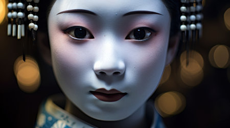 close-up of a traditional japanese geisha dollの素材