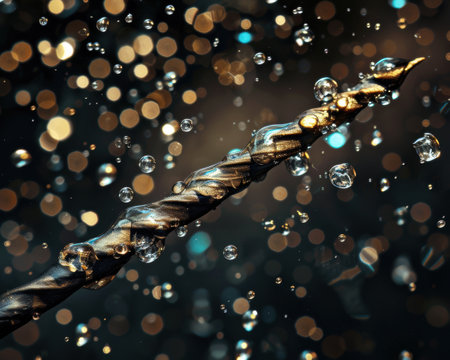 Sparkling water droplets on a twisted metal surfaceの素材