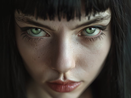 Intense green eyes of a mysterious womanの素材