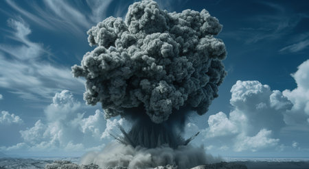 massive explosion cloud over waterの素材