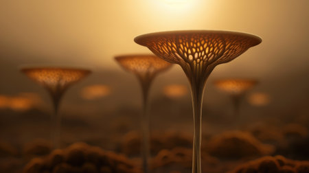 Glowing mushrooms in the sunsetの素材