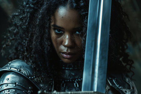 fierce warrior woman with swordの素材