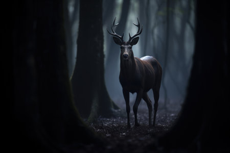 Majestic deer in dark forestの素材