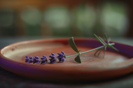 Lavender flowers in a ceramic bowlの素材