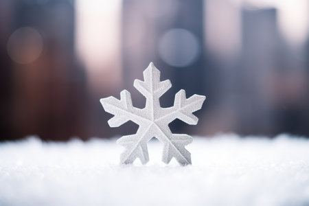 Intricate snowflake on snowy surfaceの素材