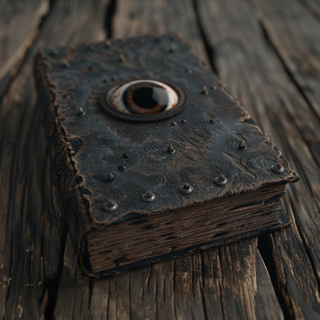 Mysterious dark book with eye on coverの素材