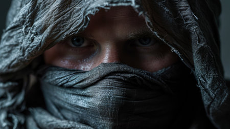 mysterious person in dark hooded cloakの素材