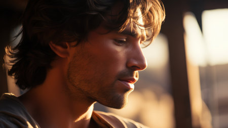 Pensive man with thoughtful expressionの素材