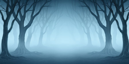 Mysterious dark forest landscape with fogの素材