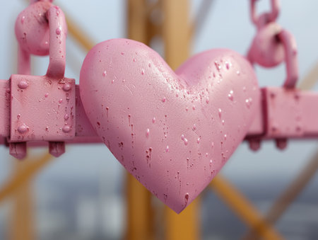 pink heart-shaped object with water dropletsの素材