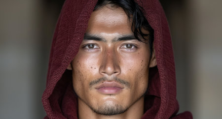 Thoughtful man with hoodの素材