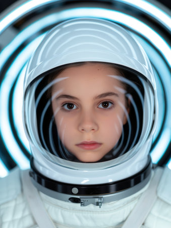 young astronaut in space suitの素材