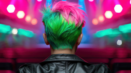 Colorful hairstyle with vibrant green and pink tonesの素材