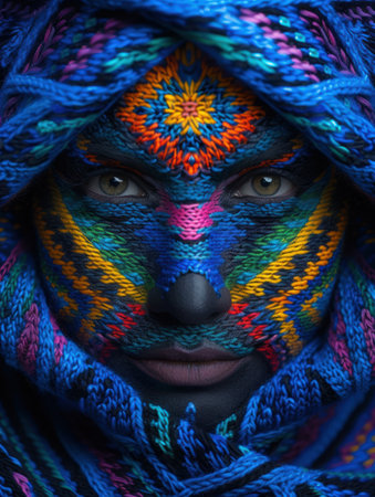 Vibrant face painting with intricate patternsの素材