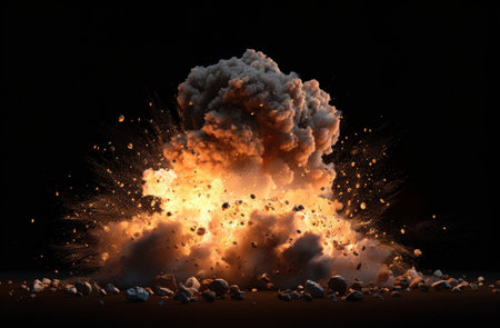 Powerful explosion with fire and smokeの素材