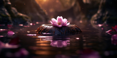 Serene lotus flower blooming in tranquil watersの素材