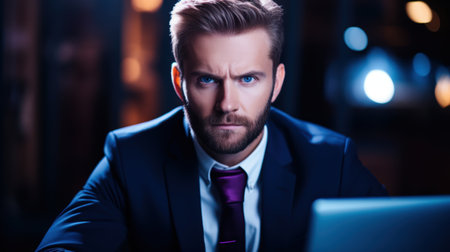 Serious businessman with beard looking at cameraの素材