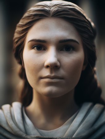 Thoughtful woman with braided hairの素材