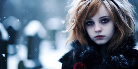 Mysterious woman in winter landscapeの素材