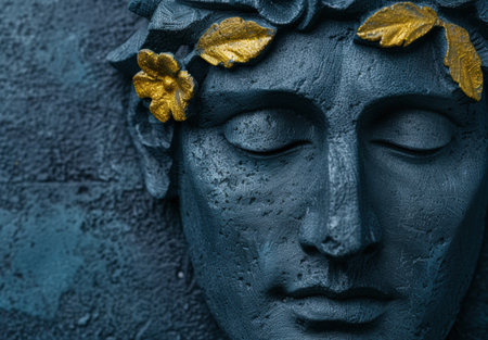 Serene buddha statue with golden floral accentsの素材