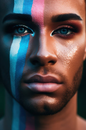 Dramatic close-up portrait of a person with striking makeupの素材