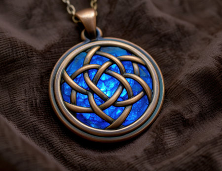 Intricate celtic knot pendant on dark fabricの素材