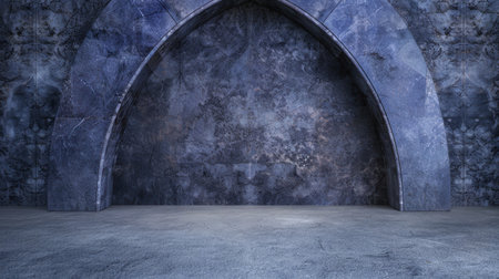 Dramatic arched entrance to a dark, moody chamberの素材