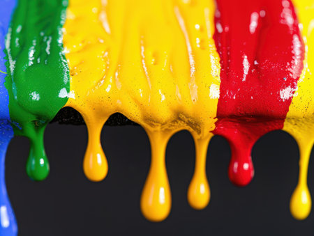 Colorful paint dripping from spoonsの素材