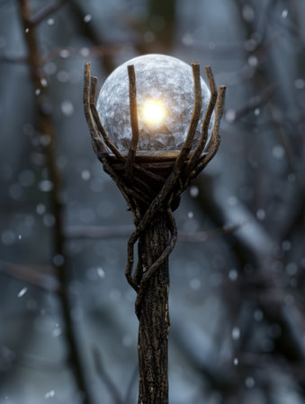 Glowing moon in winter forestの素材