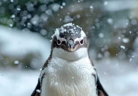 Adorable penguin in snowy winter landscapeの素材