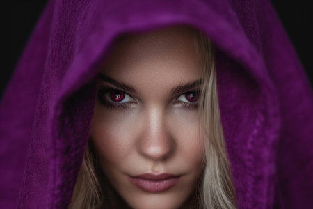 mysterious woman in purple hoodの素材