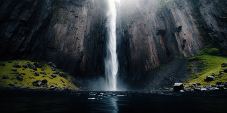 Majestic waterfall cascading down a rugged cliff faceの素材